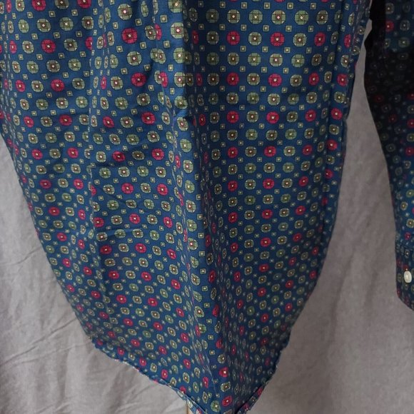 Dockers Mens Medium Blue Green Diamond Geometric Long Sleeve Button Up Shirt - Picture 8 of 11